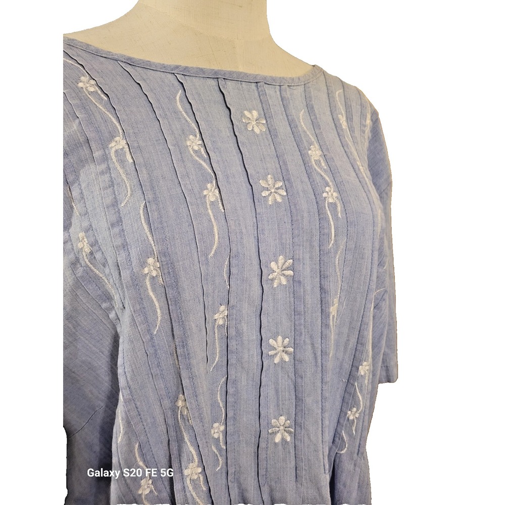 VTG Carolina Colors 90's Soft Cotton Denim Floral Embroidered SZ 24W Maxi Dress